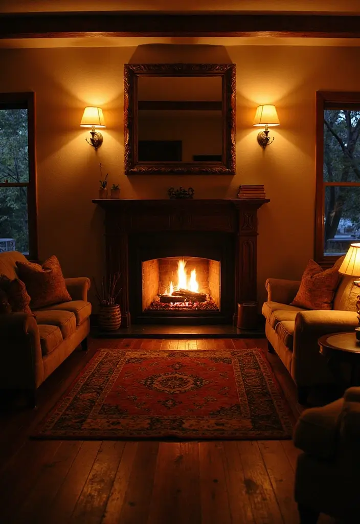 29 Farmhouse Fireplace Designs Perfect for Cozy Living - 21. Accent Lighting
