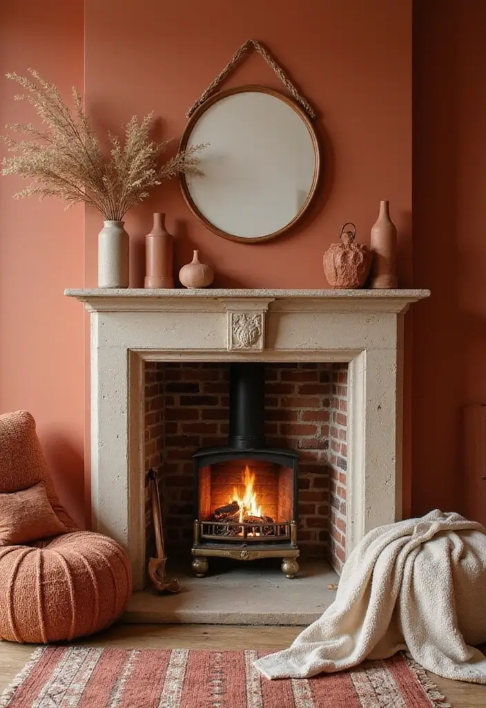 29 Farmhouse Fireplace Designs Perfect for Cozy Living - 24. Warm Color Palettes