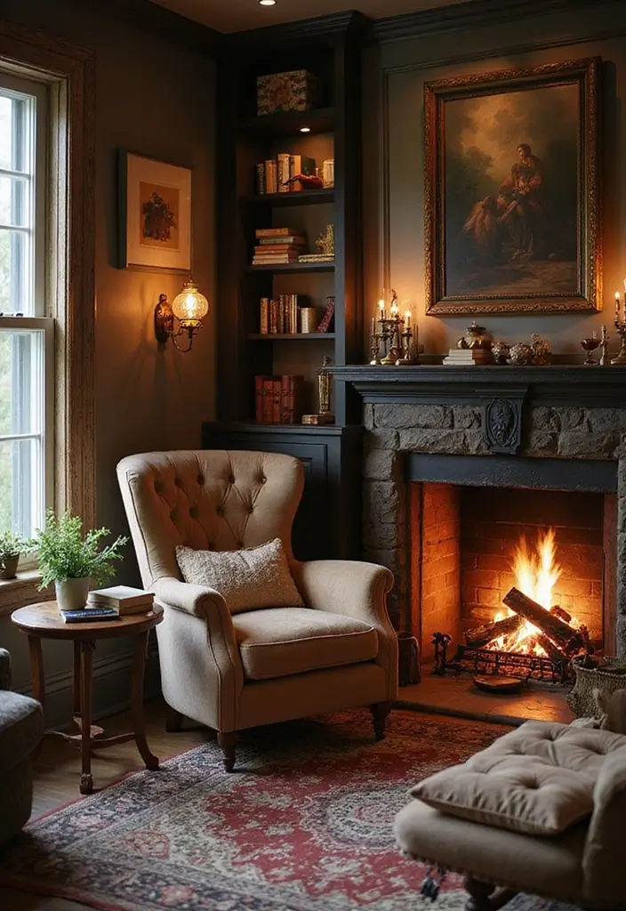 29 Farmhouse Fireplace Designs Perfect for Cozy Living - 25. Fireside Reading Nook