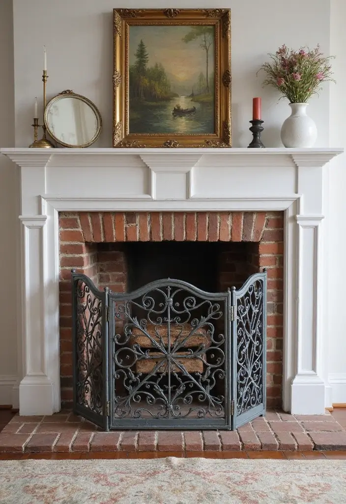 29 Farmhouse Fireplace Designs Perfect for Cozy Living - 27. Chic Fireplace Screens