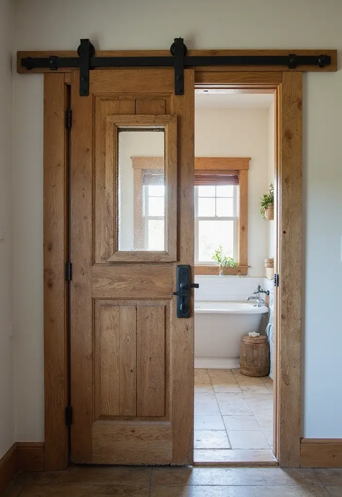 29 Farmhouse Interior Door Ideas with Rustic Appeal 12 29 Farmhouse Interior Door Ideas with Rustic Appeal - 12. Rustic Barn Door with Window