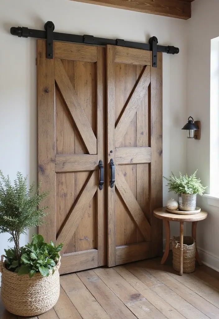 29 Farmhouse Interior Door Ideas with Rustic Appeal 20 29 Farmhouse Interior Door Ideas with Rustic Appeal - 21. Rustic Wood Barn Door with Hardware