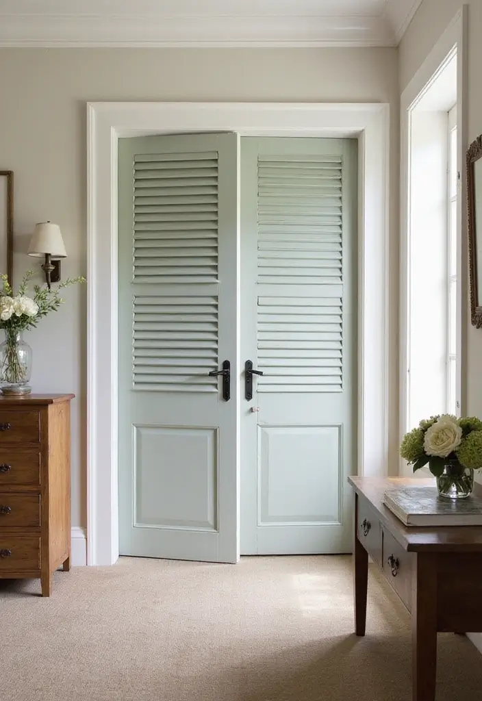 29 Farmhouse Interior Door Ideas with Rustic Appeal 6 29 Farmhouse Interior Door Ideas with Rustic Appeal - 6. Shutter-Style Interior Doors