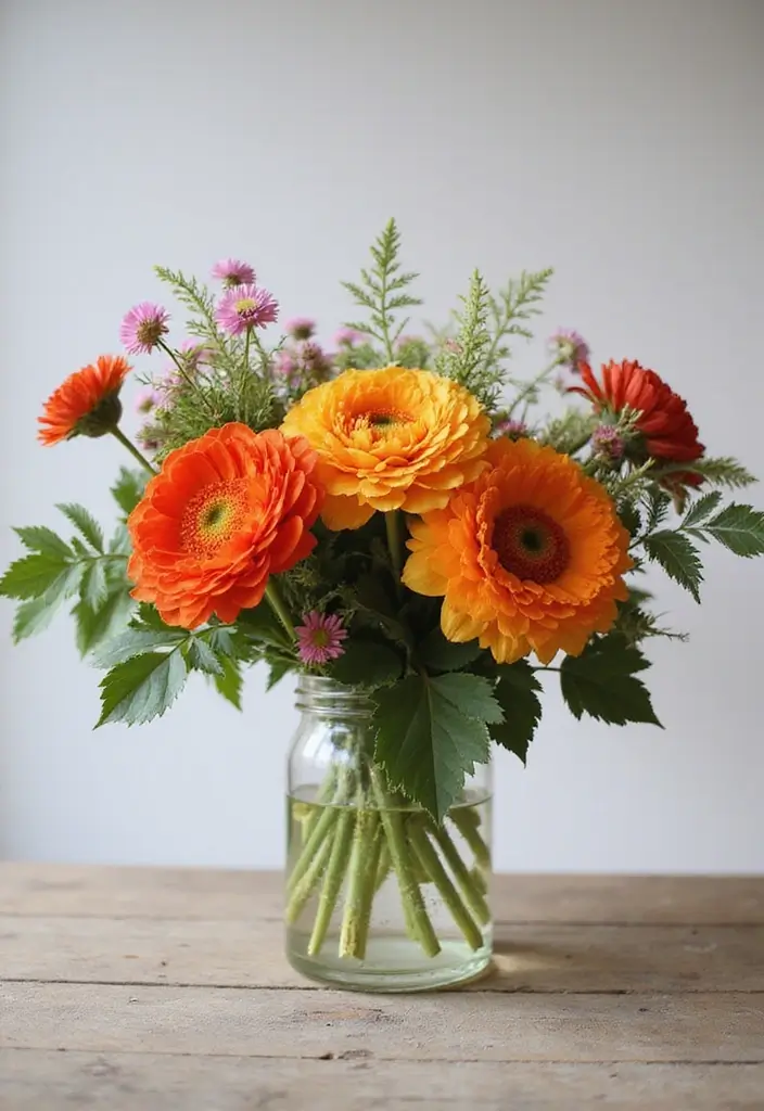 29 Farmhouse Table Centerpieces for Every Season 13 29 Farmhouse Table Centerpieces for Every Season - 13. Color Pop: Bright Bold Blooms