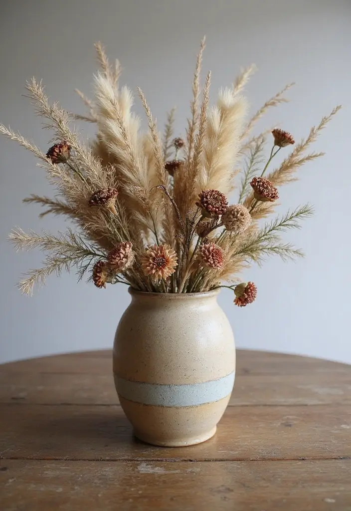 29 Farmhouse Table Centerpieces for Every Season 14 29 Farmhouse Table Centerpieces for Every Season - 14. Dried Florals: Timeless Beauty