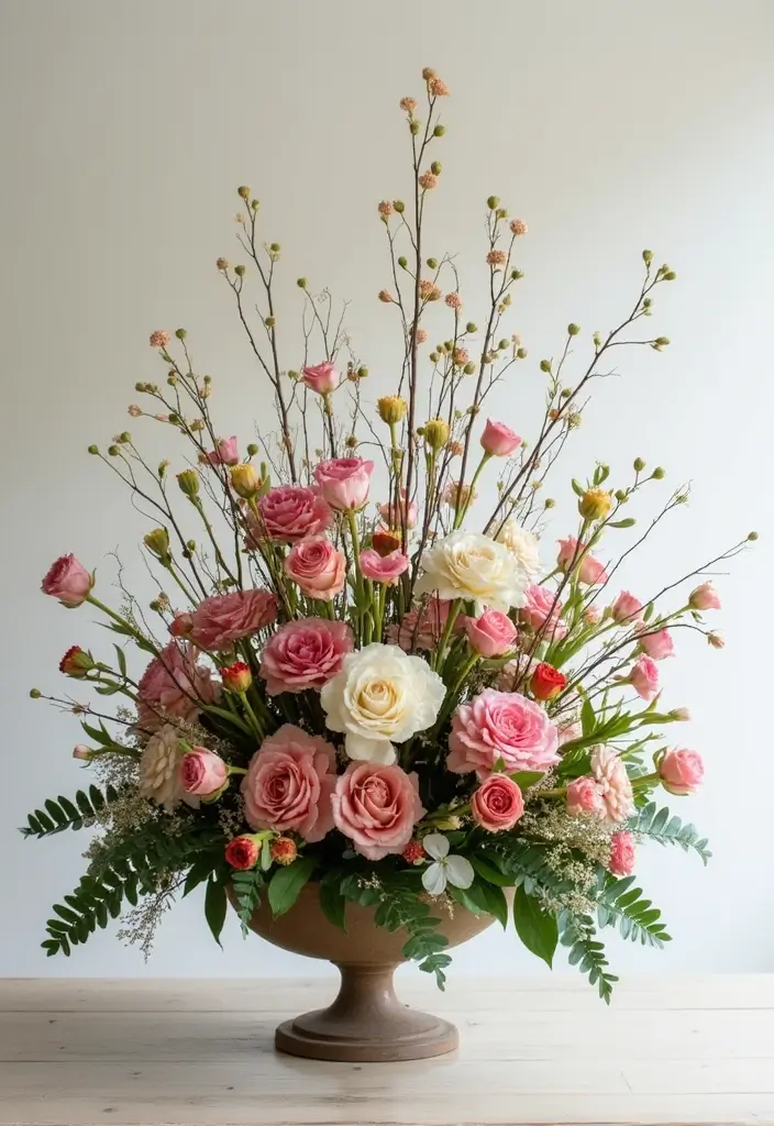 29 Farmhouse Table Centerpieces for Every Season 15 29 Farmhouse Table Centerpieces for Every Season - 15. Artistic Flair: Floral Sculptures