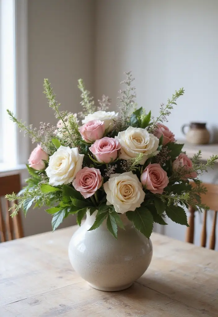 29 Farmhouse Table Centerpieces for Every Season 17 29 Farmhouse Table Centerpieces for Every Season - 17. Color Scheme: Monochrome Magic