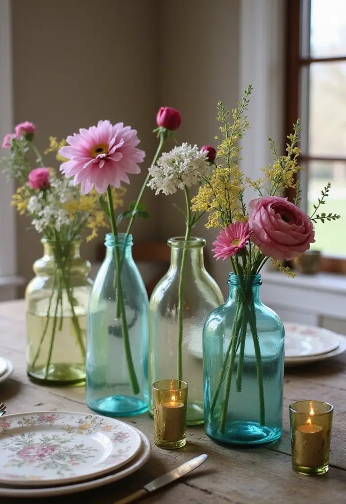 29 Farmhouse Table Centerpieces for Every Season 25 29 Farmhouse Table Centerpieces for Every Season - 25. Vintage Glass: A Touch of Class