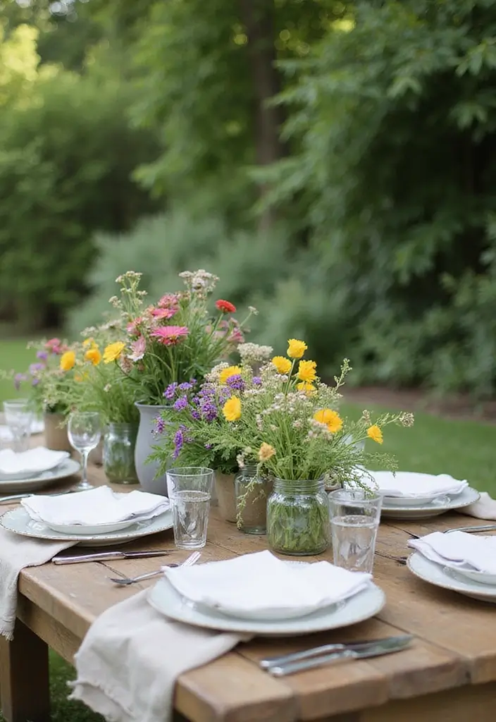 29 Farmhouse Table Centerpieces for Every Season 29 29 Farmhouse Table Centerpieces for Every Season - 29. Garden Party: Outdoor Centerpieces