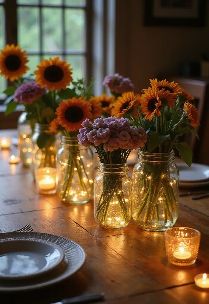 29 Farmhouse Table Centerpieces for Every Season 5 29 Farmhouse Table Centerpieces for Every Season - 5. Rustic Charm: Mason Jar Magic