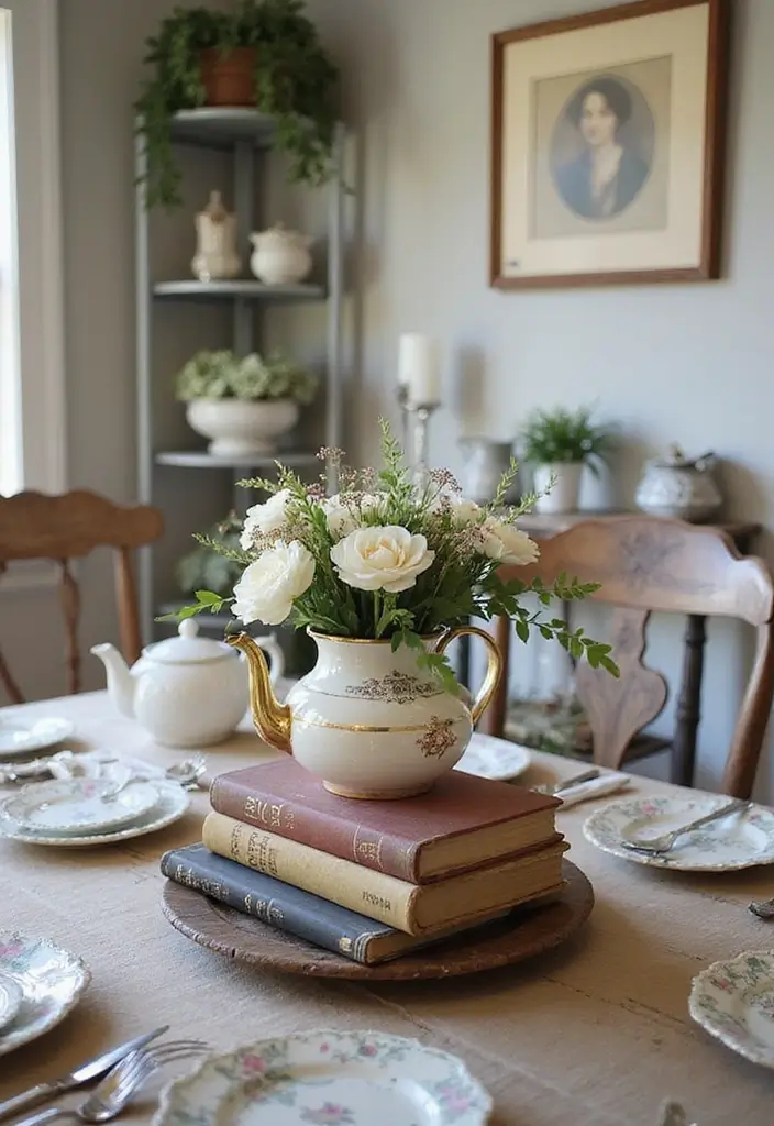 29 Farmhouse Table Centerpieces for Every Season 7 29 Farmhouse Table Centerpieces for Every Season - 7. Quirky Elements: Vintage Finds