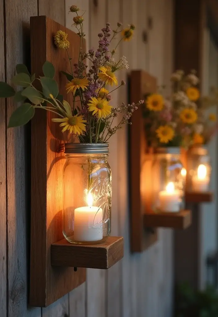 30 DIY Farmhouse Decor Projects That Look High-End 2 30 DIY Farmhouse Decor Projects That Look High-End - 2. Rustic Mason Jar Sconces