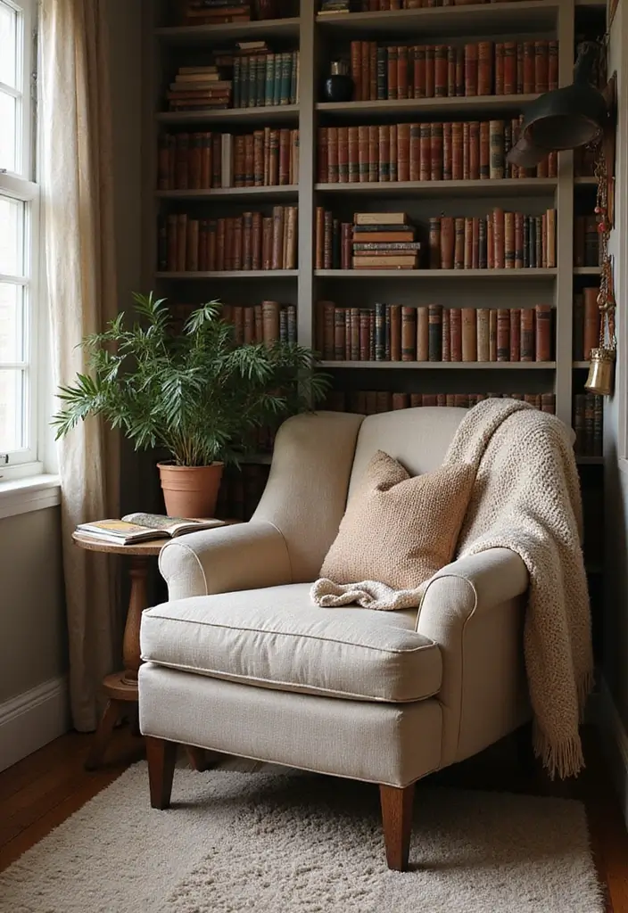 30 Farmhouse Decor Ideas That Transform Any Room - 27. Cozy Reading Nooks