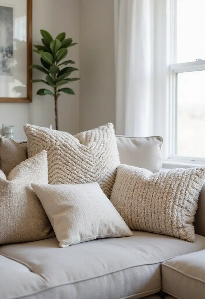 30 Farmhouse Decor Ideas That Transform Any Room - 3. Textured Throw Pillows
