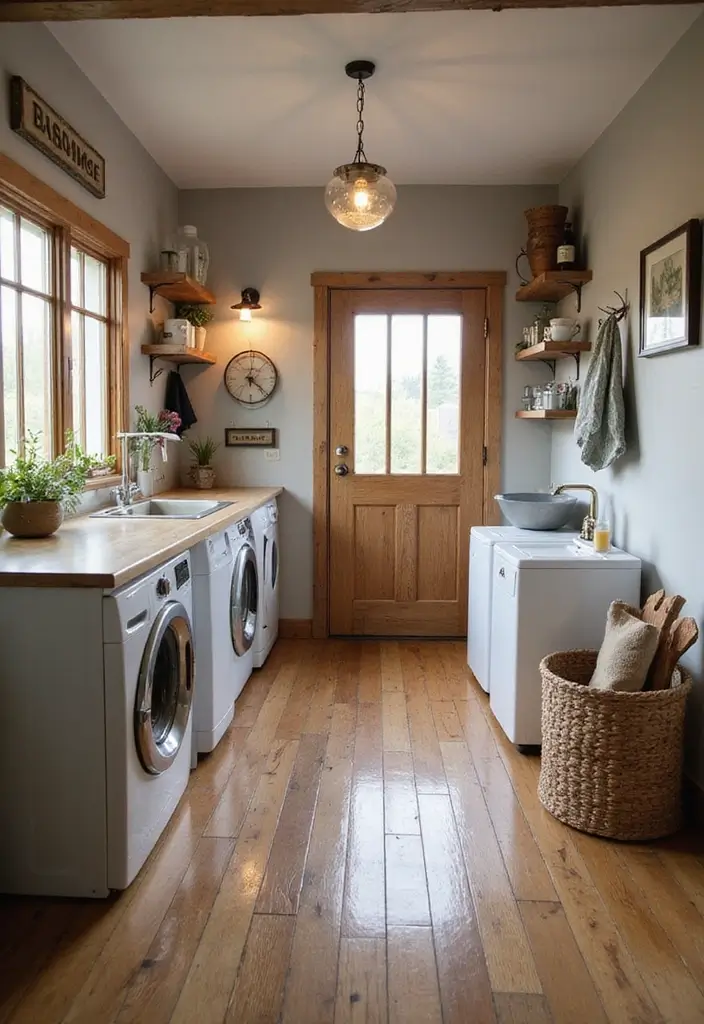 30 Farmhouse Laundry Room Designs Full of Character 11 30 Farmhouse Laundry Room Designs Full of Character - 11. Rustic Flooring Options