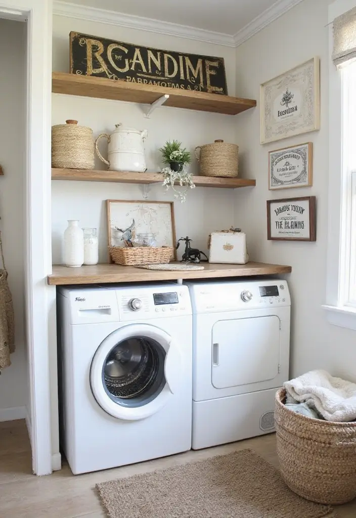30 Farmhouse Laundry Room Designs Full of Character 12 30 Farmhouse Laundry Room Designs Full of Character - 12. Creative Wall Art