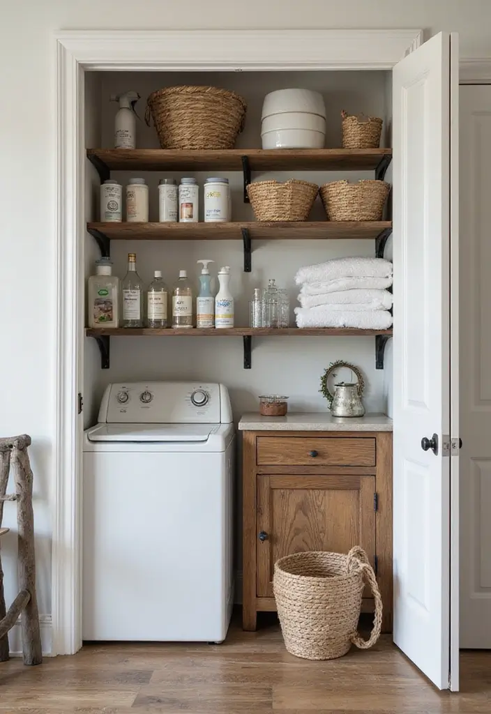 30 Farmhouse Laundry Room Designs Full of Character 23 30 Farmhouse Laundry Room Designs Full of Character - 24. Functional Utility Closet