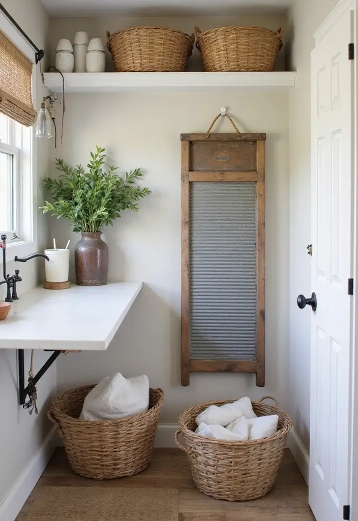 30 Farmhouse Laundry Room Designs Full of Character 24 30 Farmhouse Laundry Room Designs Full of Character - 25. Vintage Decor Accents