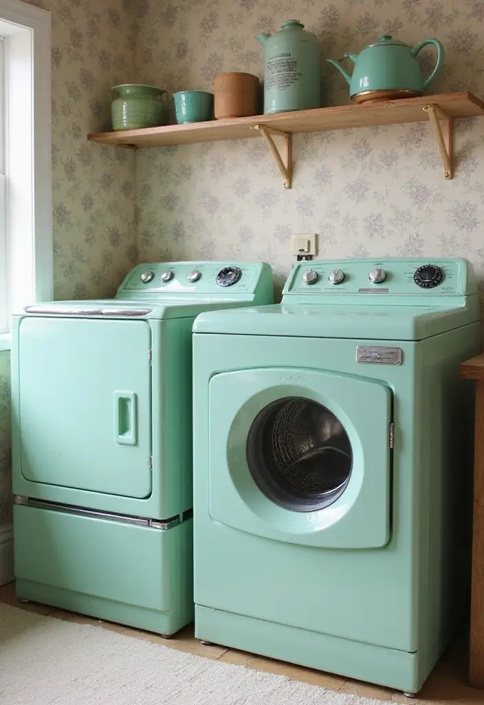 30 Farmhouse Laundry Room Designs Full of Character 4 30 Farmhouse Laundry Room Designs Full of Character - 4. Colorful Vintage Appliances