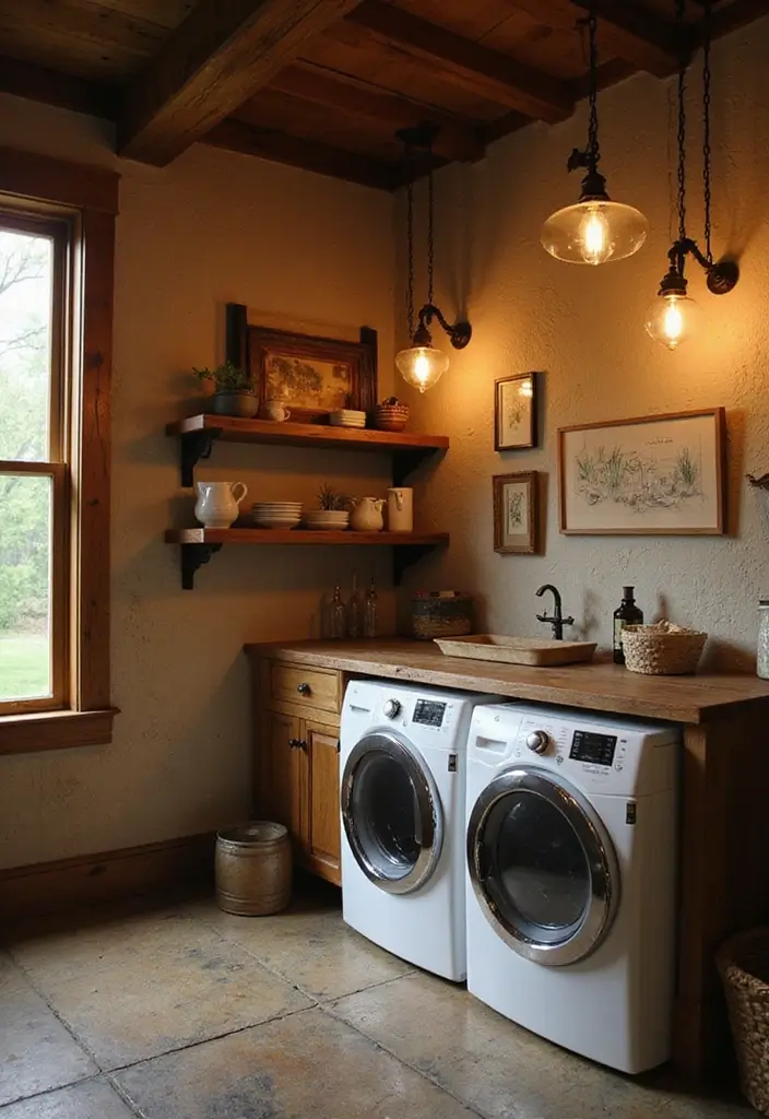 30 Farmhouse Laundry Room Designs Full of Character 5 30 Farmhouse Laundry Room Designs Full of Character - 5. Rustic Lighting Fixtures