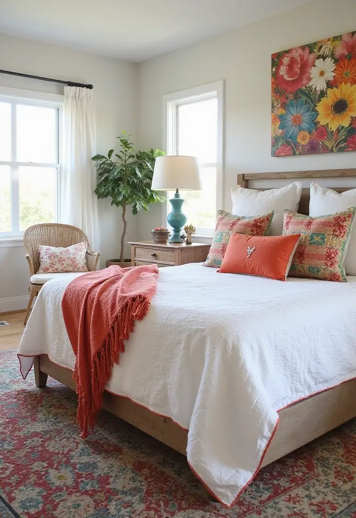 30 Farmhouse Master Bedroom Ideas That Feel Cozy and Chic 10 30 Farmhouse Master Bedroom Ideas That Feel Cozy and Chic - 10. A Pop of Color with Accessories