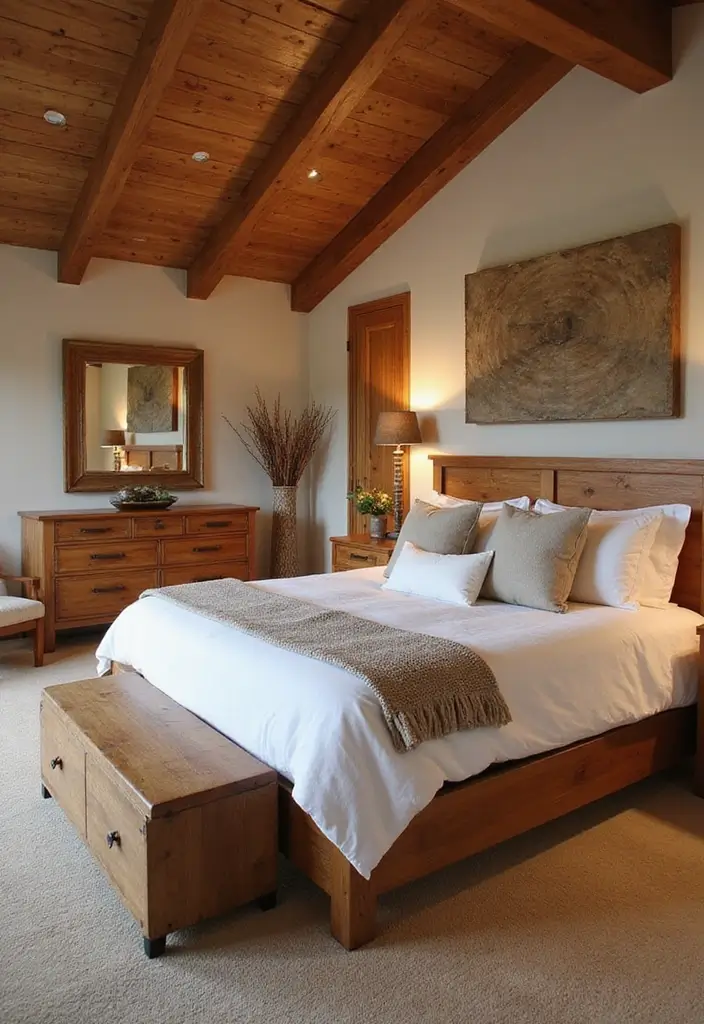 30 Farmhouse Master Bedroom Ideas That Feel Cozy and Chic 16 30 Farmhouse Master Bedroom Ideas That Feel Cozy and Chic - 16. Natural Wood Accents