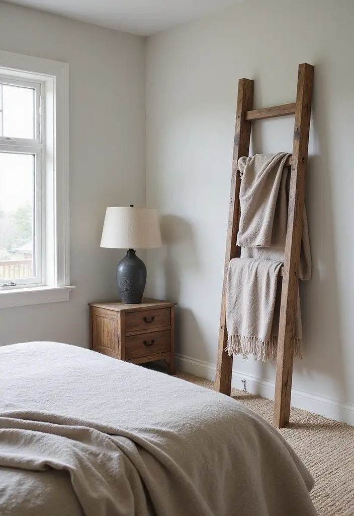 30 Farmhouse Master Bedroom Ideas That Feel Cozy and Chic 23 30 Farmhouse Master Bedroom Ideas That Feel Cozy and Chic - 23. Rustic Ladder Displays