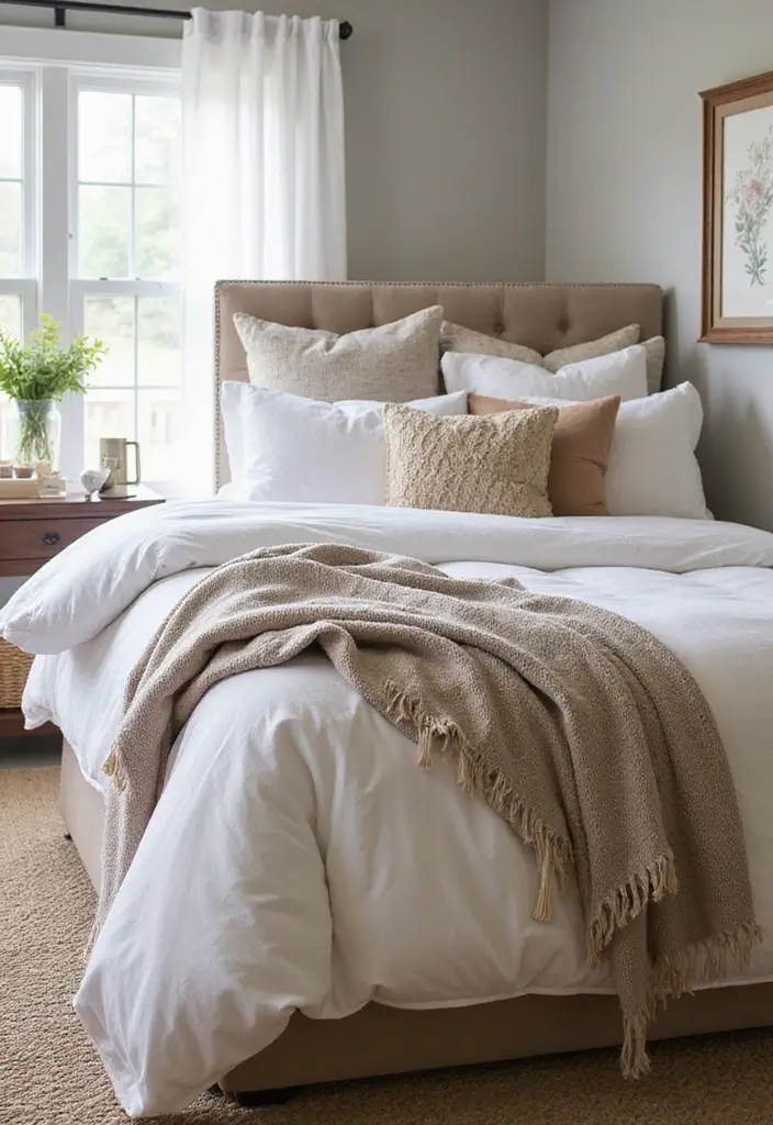 30 Farmhouse Master Bedroom Ideas That Feel Cozy and Chic 6 30 Farmhouse Master Bedroom Ideas That Feel Cozy and Chic - 6. Layered Bedding for Ultimate Comfort