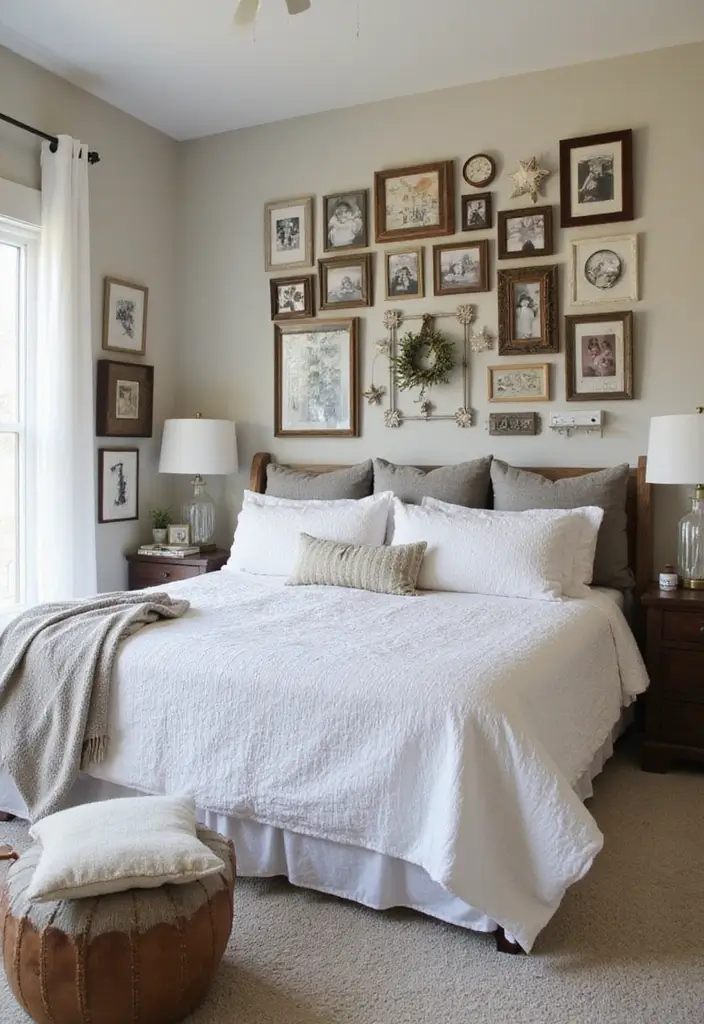 30 Farmhouse Master Bedroom Ideas That Feel Cozy and Chic 7 30 Farmhouse Master Bedroom Ideas That Feel Cozy and Chic - 7. Wall Décor That Tells a Story