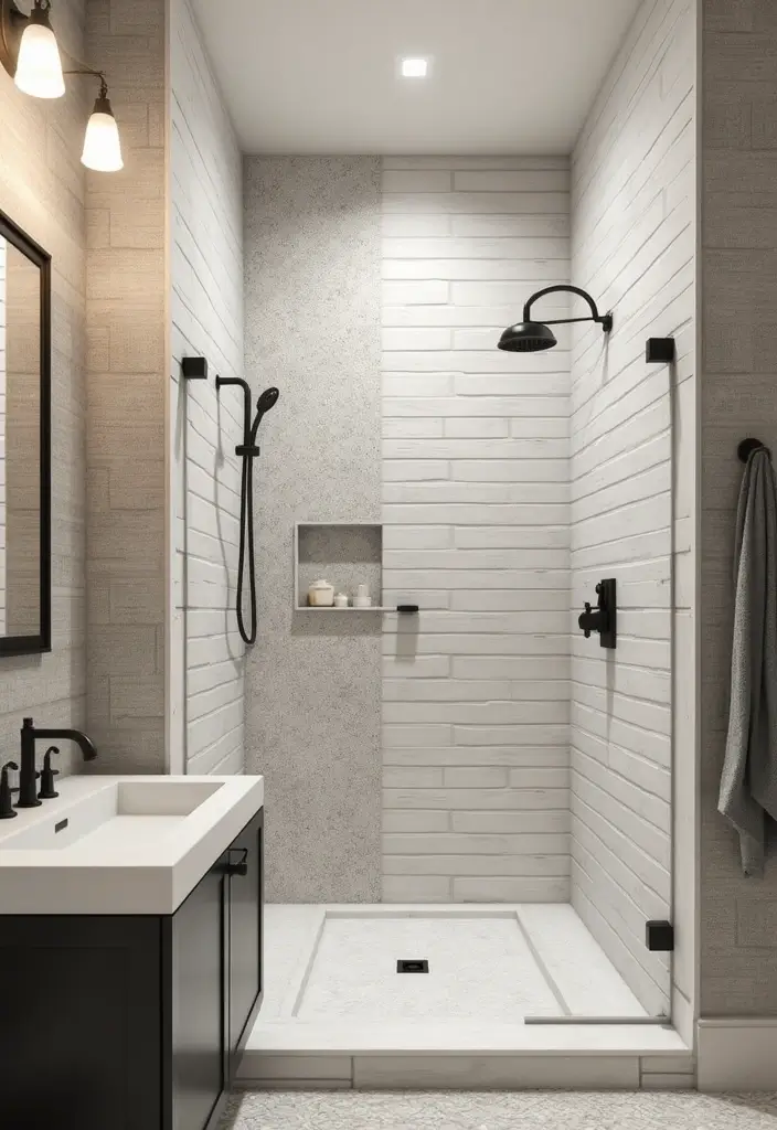 30 Farmhouse Shower Ideas That Feel Rustic and Relaxing 11 30 Farmhouse Shower Ideas That Feel Rustic and Relaxing - 11. Textured Wall Treatments