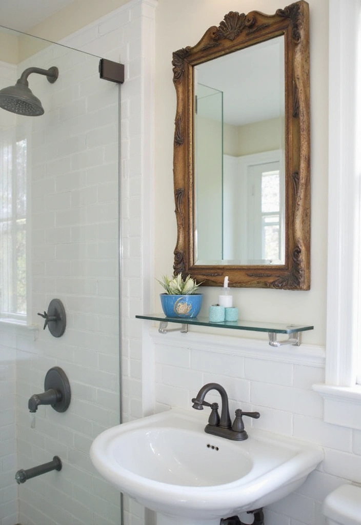 30 Farmhouse Shower Ideas That Feel Rustic and Relaxing 14 30 Farmhouse Shower Ideas That Feel Rustic and Relaxing - 14. Antique Mirror Accents