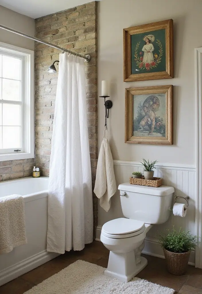 30 Farmhouse Shower Ideas That Feel Rustic and Relaxing 16 30 Farmhouse Shower Ideas That Feel Rustic and Relaxing - 16. Eclectic Decor