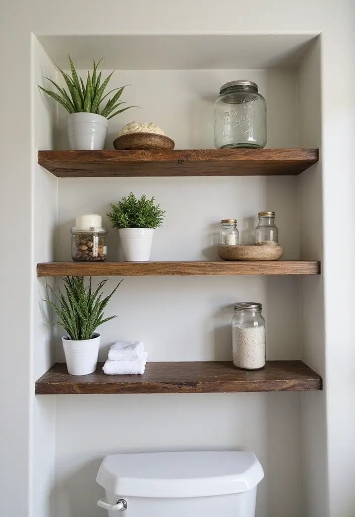 30 Farmhouse Shower Ideas That Feel Rustic and Relaxing 2 30 Farmhouse Shower Ideas That Feel Rustic and Relaxing - 2. Reclaimed Wood Shelves