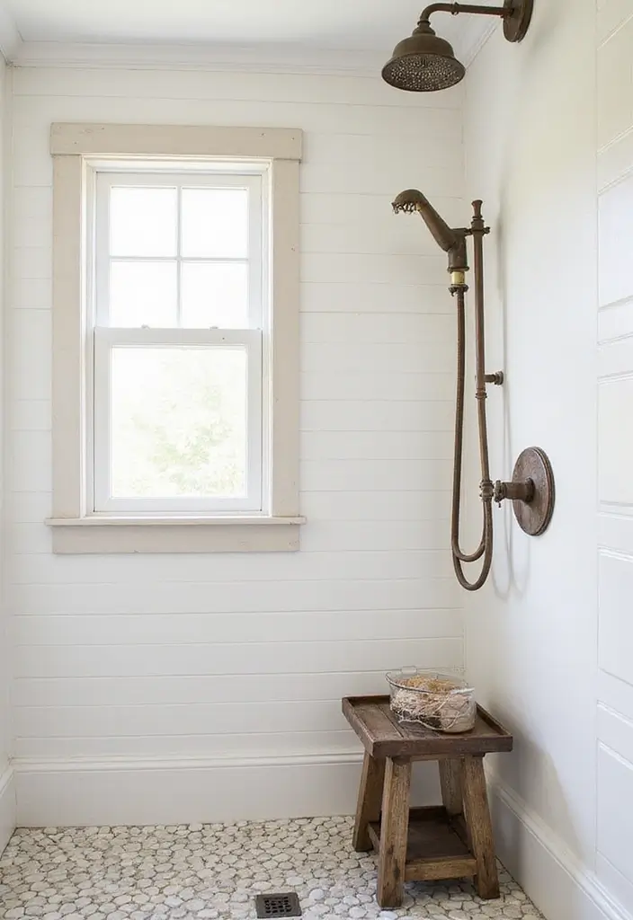 30 Farmhouse Shower Ideas That Feel Rustic and Relaxing 22 30 Farmhouse Shower Ideas That Feel Rustic and Relaxing - 22. Vintage Accents