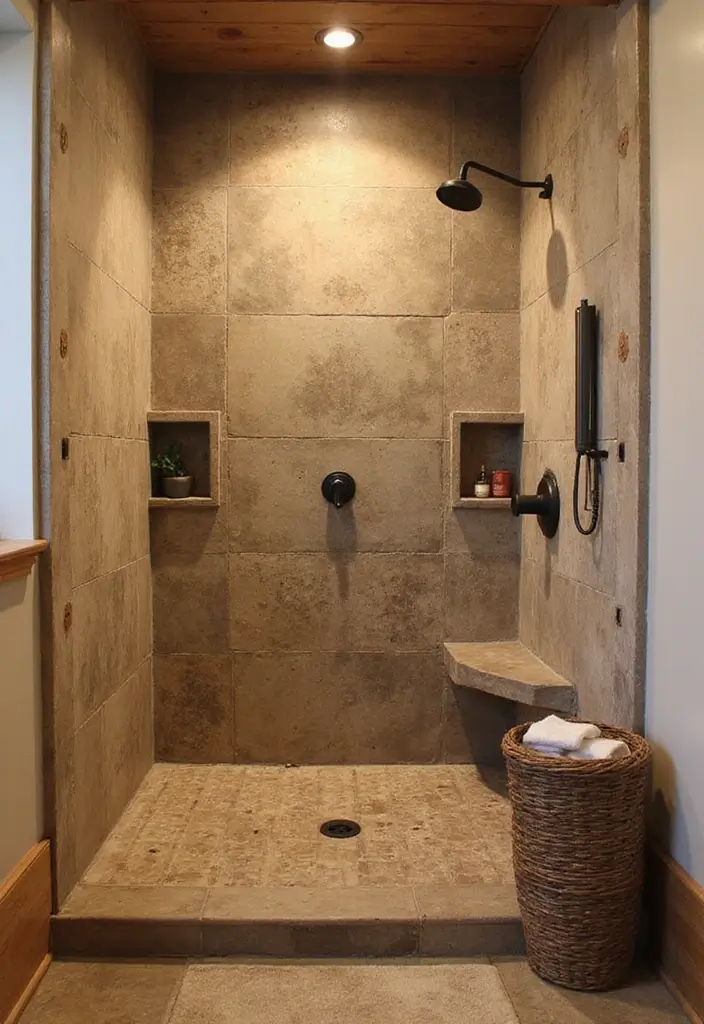 30 Farmhouse Shower Ideas That Feel Rustic and Relaxing 25 30 Farmhouse Shower Ideas That Feel Rustic and Relaxing - 25. Country Chic Flooring