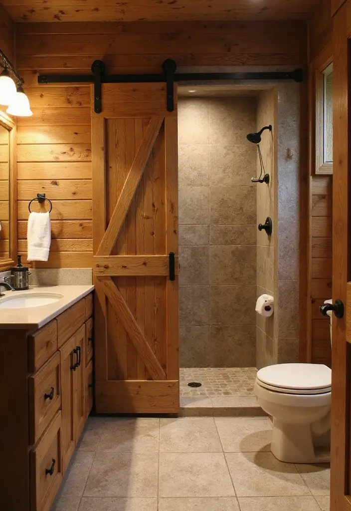30 Farmhouse Shower Ideas That Feel Rustic and Relaxing 3 30 Farmhouse Shower Ideas That Feel Rustic and Relaxing - 3. Barn Door Accents