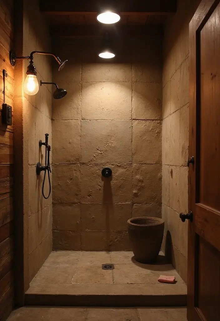 30 Farmhouse Shower Ideas That Feel Rustic and Relaxing 6 30 Farmhouse Shower Ideas That Feel Rustic and Relaxing - 6. Vintage Lighting Fixtures