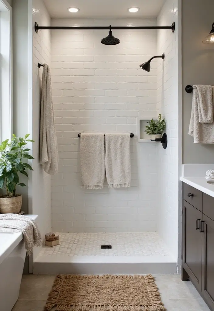 30 Farmhouse Shower Ideas That Feel Rustic and Relaxing 7 30 Farmhouse Shower Ideas That Feel Rustic and Relaxing - 7. Cozy Textiles