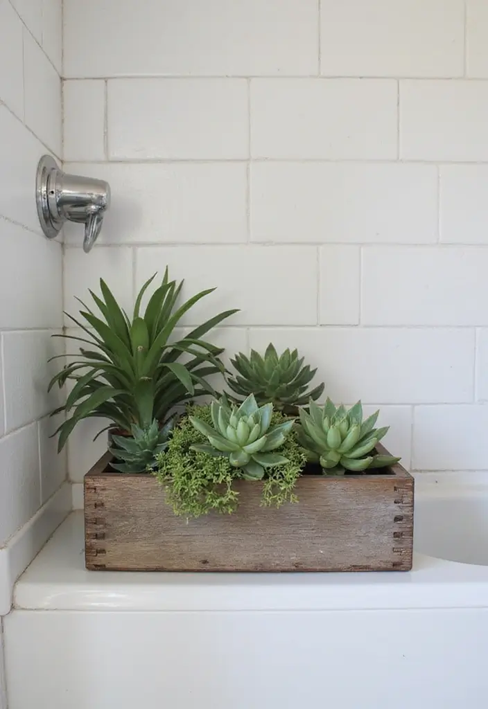 30 Farmhouse Shower Ideas That Feel Rustic and Relaxing 9 30 Farmhouse Shower Ideas That Feel Rustic and Relaxing - 9. Succulent Displays