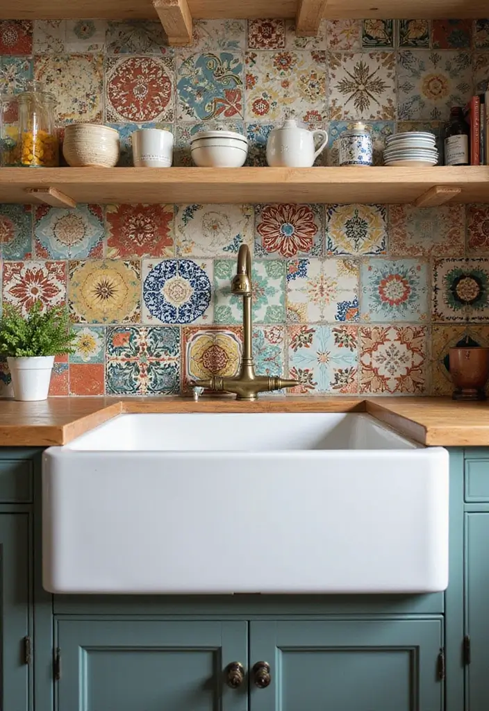 30 Farmhouse Sink Ideas That Make a Statement 17 30 Farmhouse Sink Ideas That Make a Statement - 17. Farmhouse Sink with Vintage Tile Surround