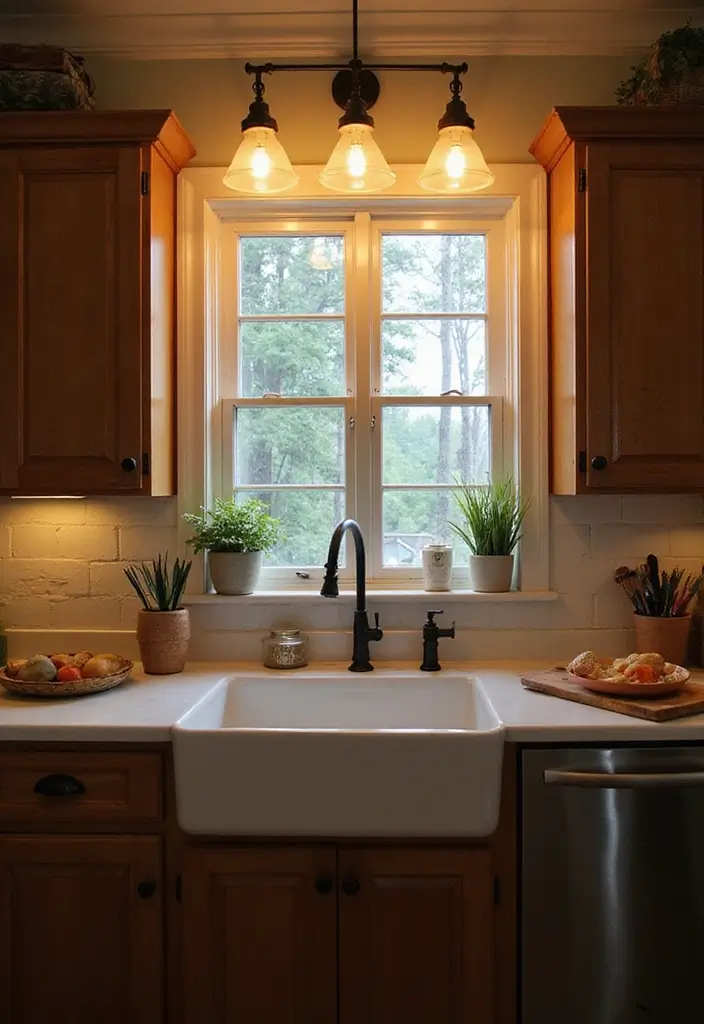 30 Farmhouse Sink Ideas That Make a Statement 18 30 Farmhouse Sink Ideas That Make a Statement - 18. Farmhouse Sink with Gorgeous Lighting