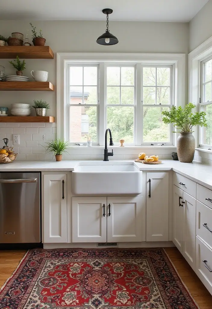 30 Farmhouse Sink Ideas That Make a Statement 27 30 Farmhouse Sink Ideas That Make a Statement - 27. Farmhouse Sink with Colorful Patterned Rug