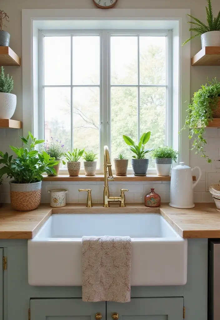 30 Farmhouse Sink Ideas That Make a Statement 28 30 Farmhouse Sink Ideas That Make a Statement - 28. Farmhouse Sink with Decorative Plant Arrangements