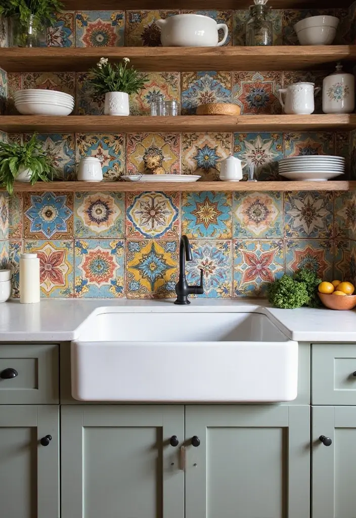 30 Farmhouse Sink Ideas That Make a Statement 6 30 Farmhouse Sink Ideas That Make a Statement - 6. Farmhouse Sink with Decorative Tile Backsplash