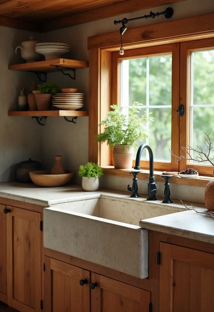 30 Farmhouse Sink Ideas That Make a Statement 7 30 Farmhouse Sink Ideas That Make a Statement - 7. Rustic Stone Sink with Earthy Tones
