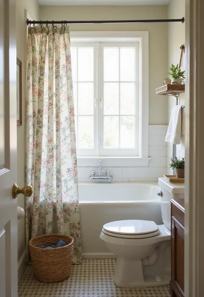 30 Small Farmhouse Bathroom Ideas to Maximize Comfort 12 30 Small Farmhouse Bathroom Ideas to Maximize Comfort - 12. Rustic Shower Curtains