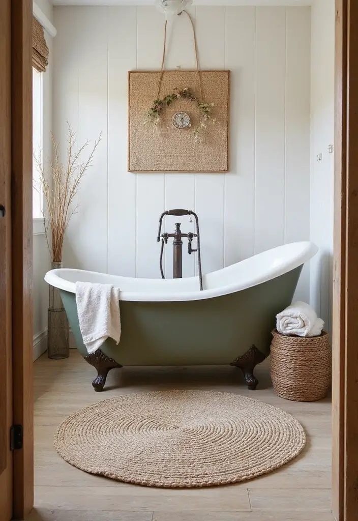 30 Small Farmhouse Bathroom Ideas to Maximize Comfort 13 30 Small Farmhouse Bathroom Ideas to Maximize Comfort - 13. Stylish Bath Mats