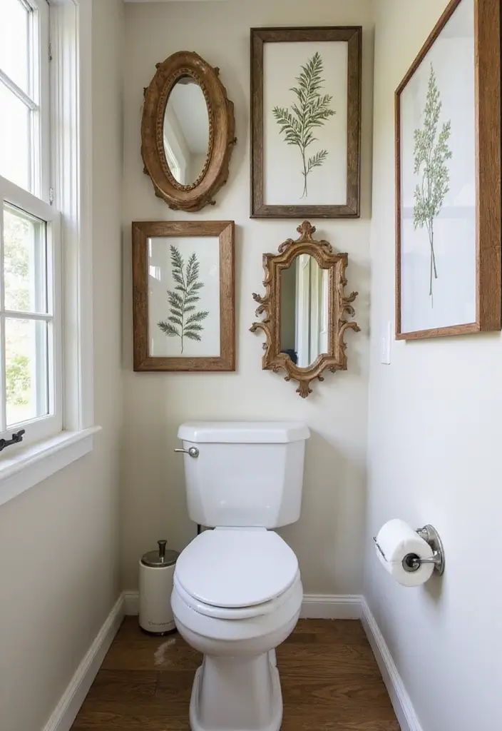 30 Small Farmhouse Bathroom Ideas to Maximize Comfort 15 30 Small Farmhouse Bathroom Ideas to Maximize Comfort - 15. Rustic Wall Art