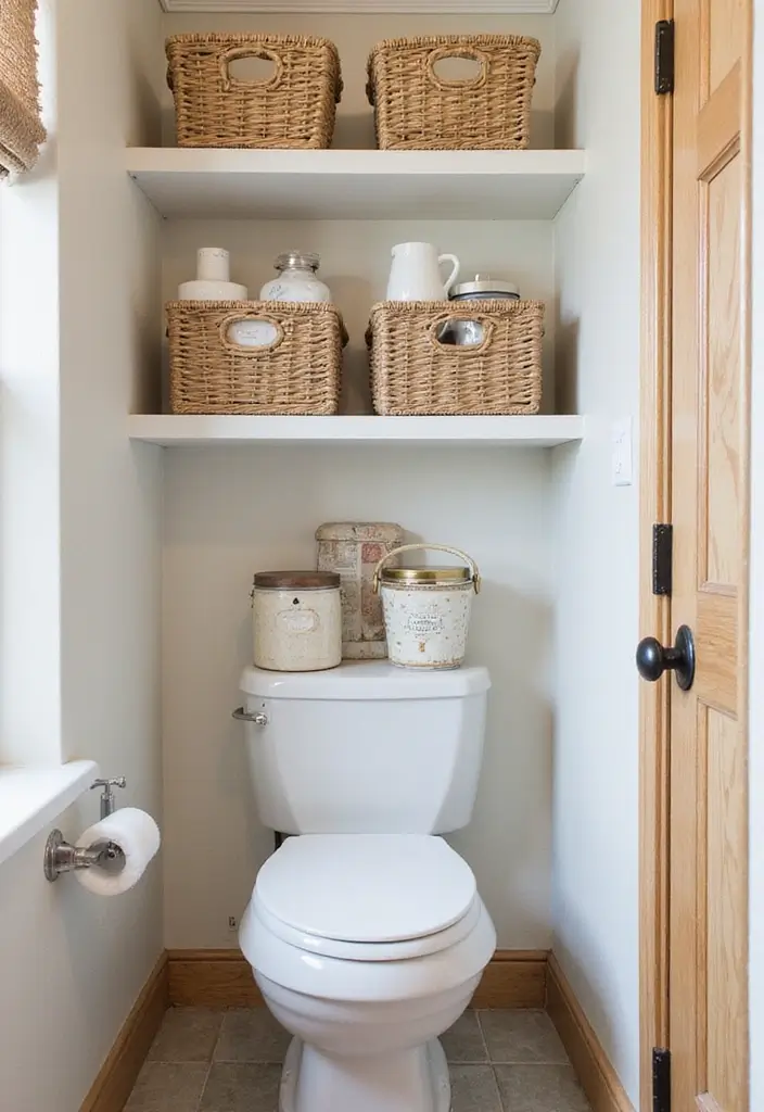 30 Small Farmhouse Bathroom Ideas to Maximize Comfort 18 30 Small Farmhouse Bathroom Ideas to Maximize Comfort - 18. Efficient Bathroom Organizers