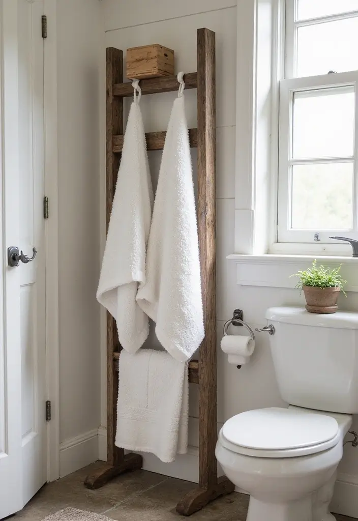 30 Small Farmhouse Bathroom Ideas to Maximize Comfort 24 30 Small Farmhouse Bathroom Ideas to Maximize Comfort - 24. Rustic Towel Racks